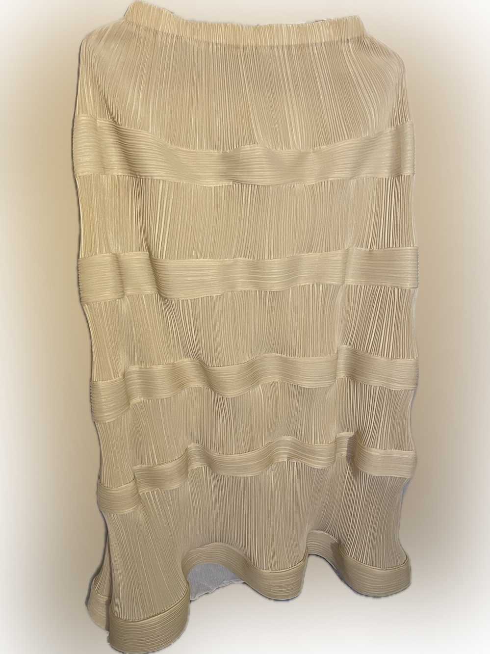 Women's Cream Pleated Midi Skirt - Textured Band Detail (NWOT)